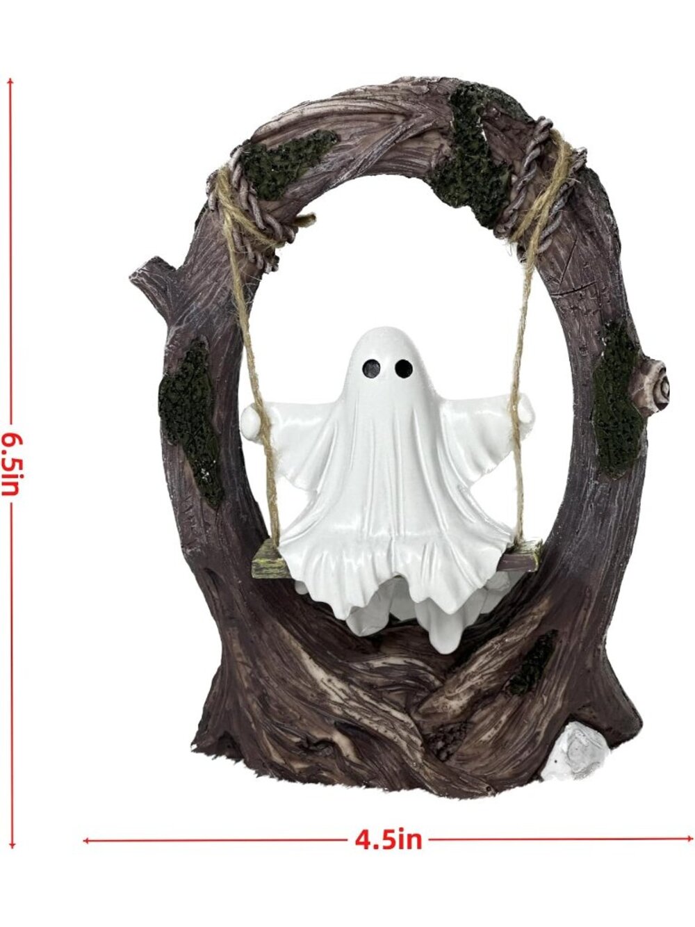 Swinging Ghost on Tree Swing Figurine Cute Halloween Indoor Outdoor Garden Decor - Picture 2 of 7